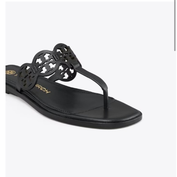 Tory Burch Tiny Miller Sandal Flat Logo Calf Leather Thong, Perfect Black sz 9 - Picture 2 of 12